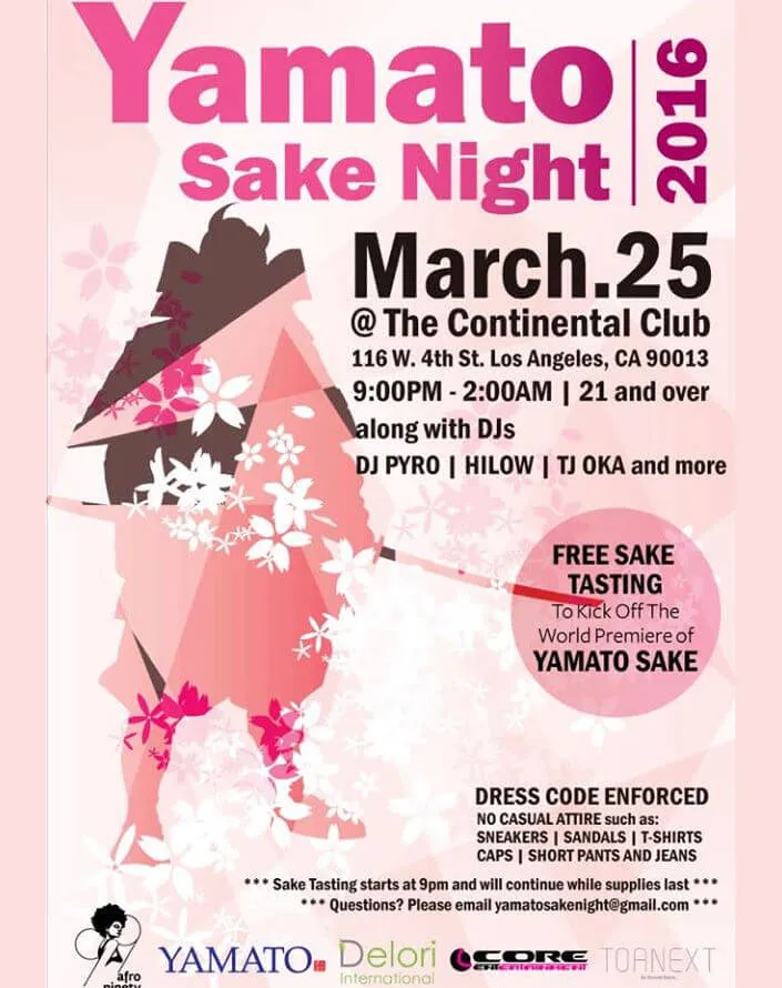 Yamato Sake Night 2016 at The Continental Club, Downtown LA - Free Sake Sampling & Music's From Known DJ's | Japanese-City.com