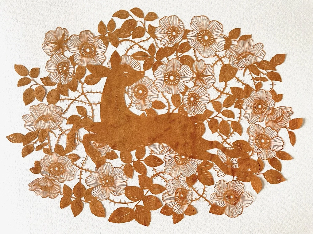 2024 Exhibit: Flower, Bird, Wind, Moon by Kanako Abe. Discovering Inner Peace Through Intricate Kirie Art